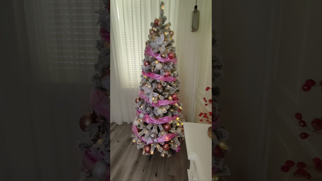 Decorate Sintean 7ft Slim Christmas Tree With Pink #christmas #christmasdecorating #christmastree