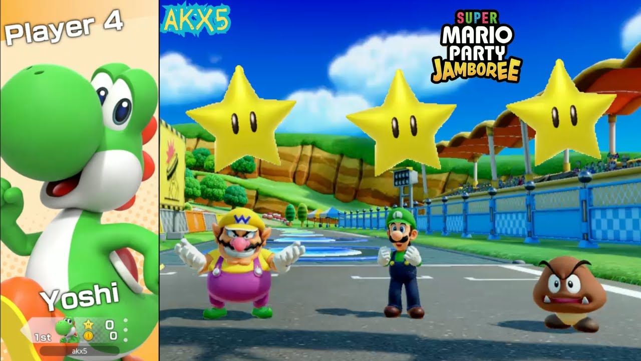 Super Mario Party Jamboree Roll 'em Raceway Yoshi Vs Wario Luigi Goomba Gameplay