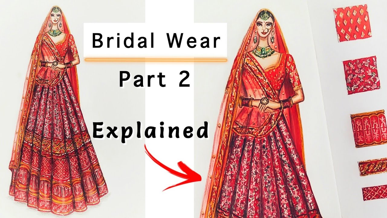 How to draw Bridal Wear | Part 2 | Traditional Designs | Fashion Illustration
