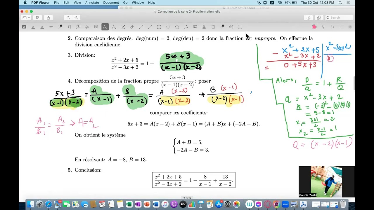 Décomposition en éléments simples : Fractions rationnelles