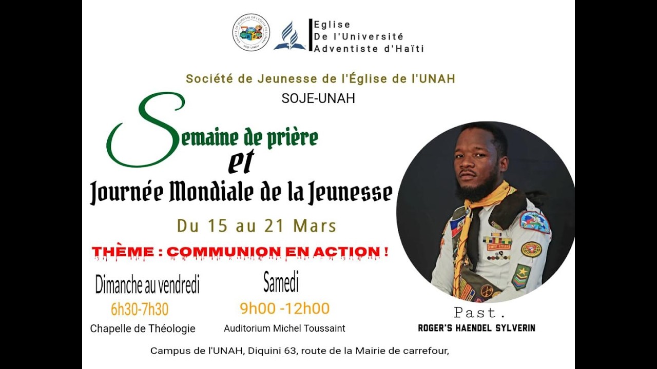 SEMAINE DE PRIERE DE LA JEUNESSE | SOJE-UNAH | THEME: COMMUNION EN ACTION - VENDREDI 20 MARS 2026