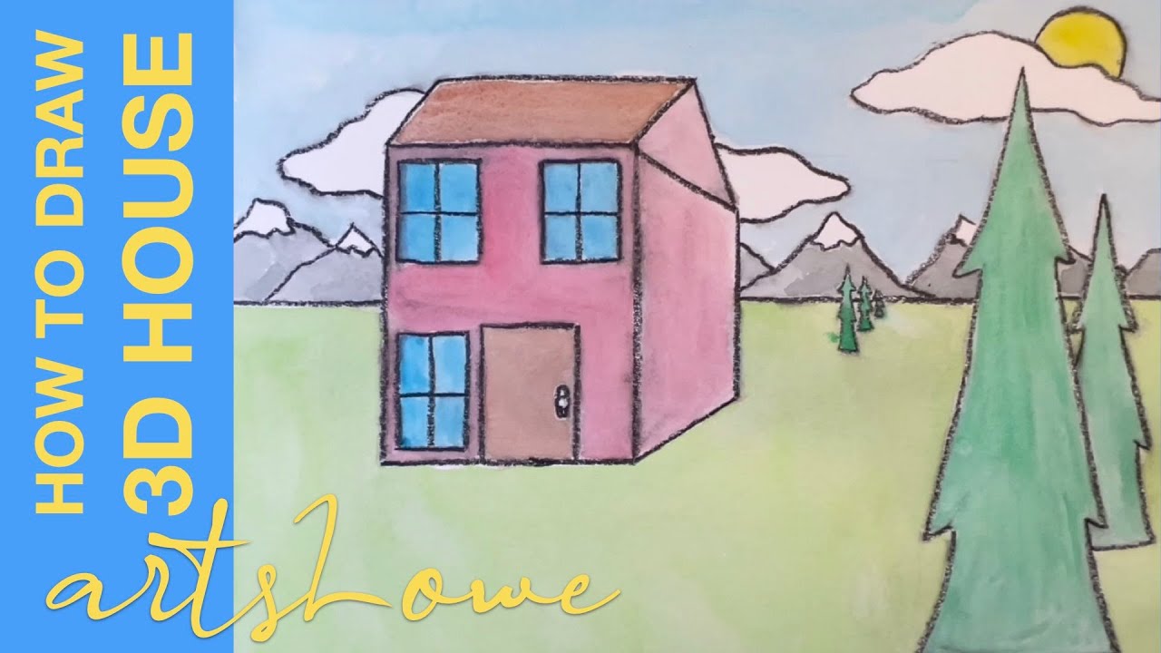 How to Draw a 3D House | One-Point Perspective How to Draw for Kids | artsLowe