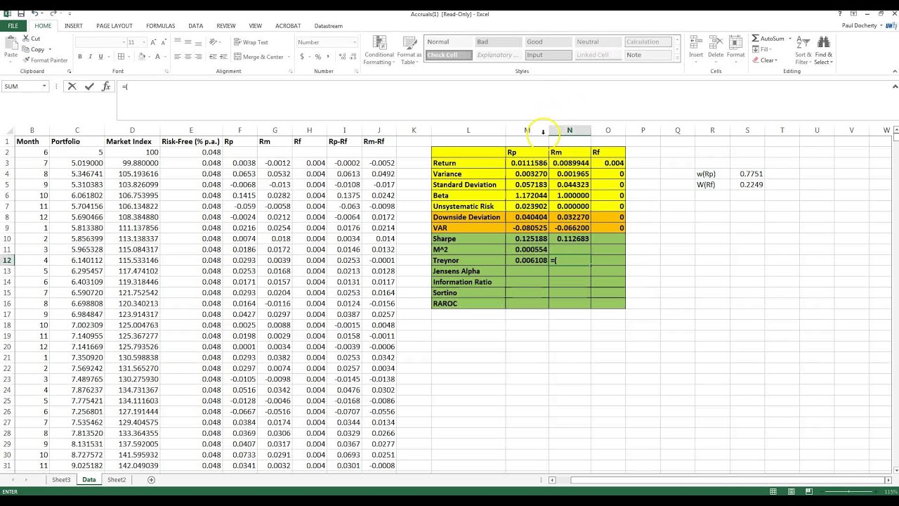 Portfolio Evaluation in Excel