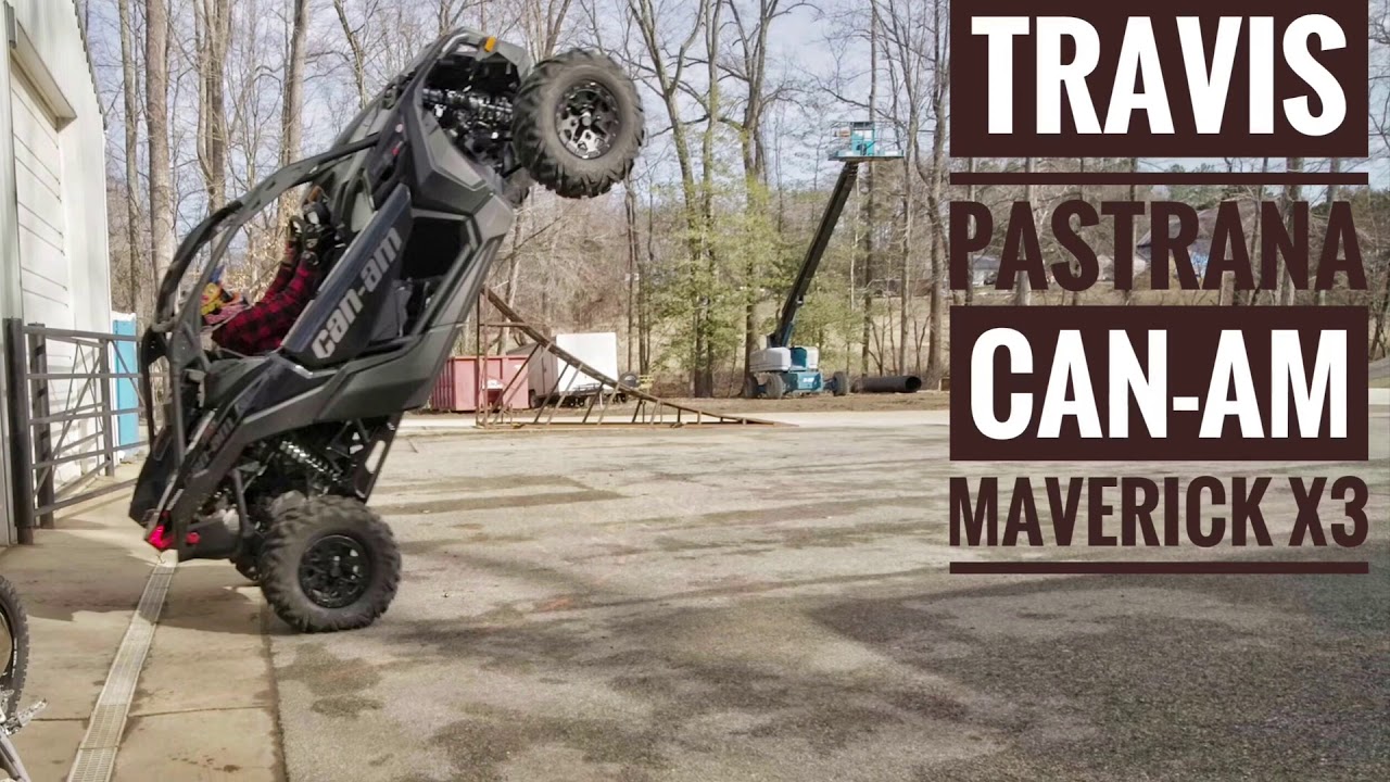 Travis Pastrana ripping a Can-Am Maverick X3 on the track at Pastranaland