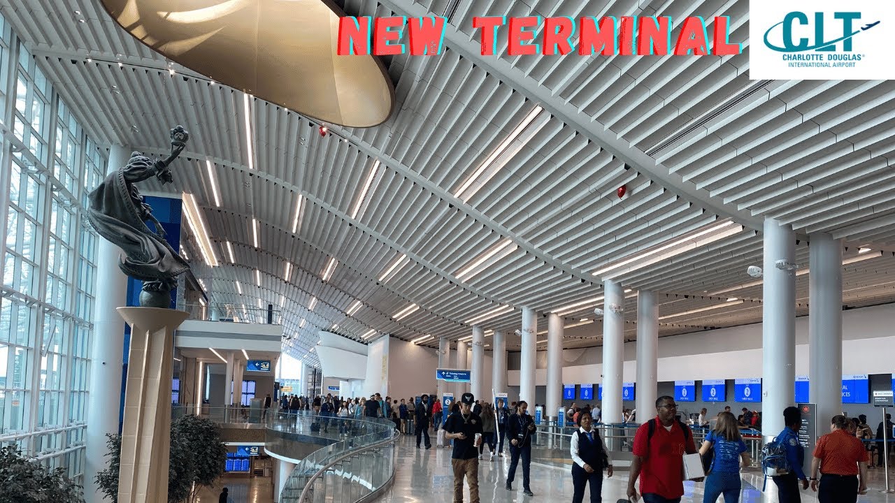 Charlotte Douglas Int'l Airport (CLT)  New Terminal Walking Tour, Departures and Arrivals (4K)