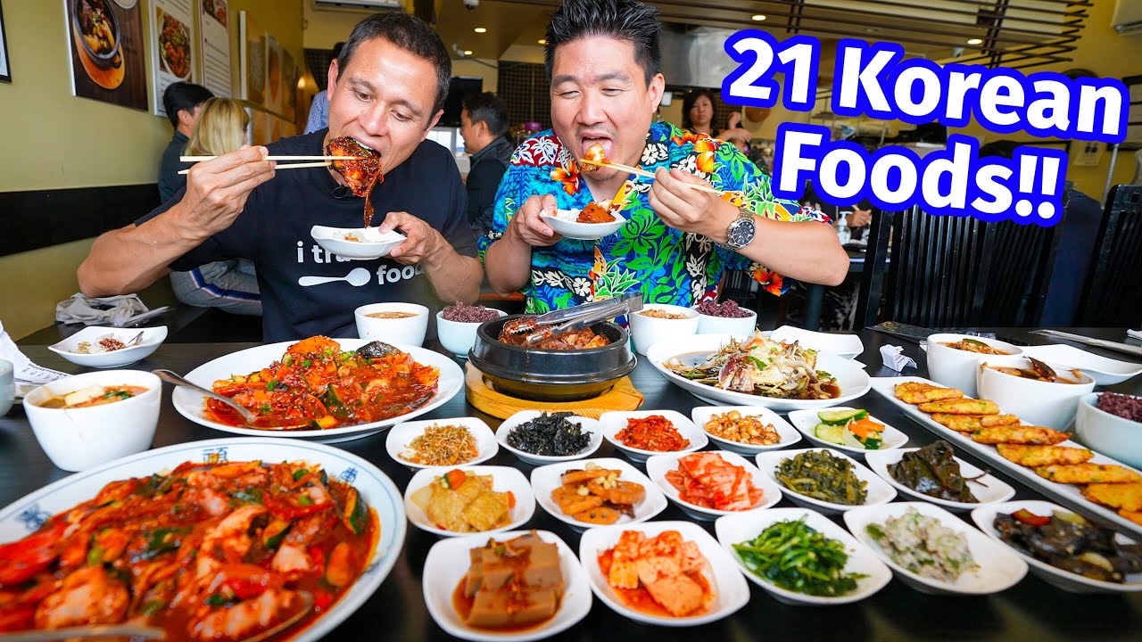 Huge KOREAN FOOD Tour!! 🌶️ SPICY SEAFOOD + Kimchi Noodles in Koreatown, LA!! [Part 1]