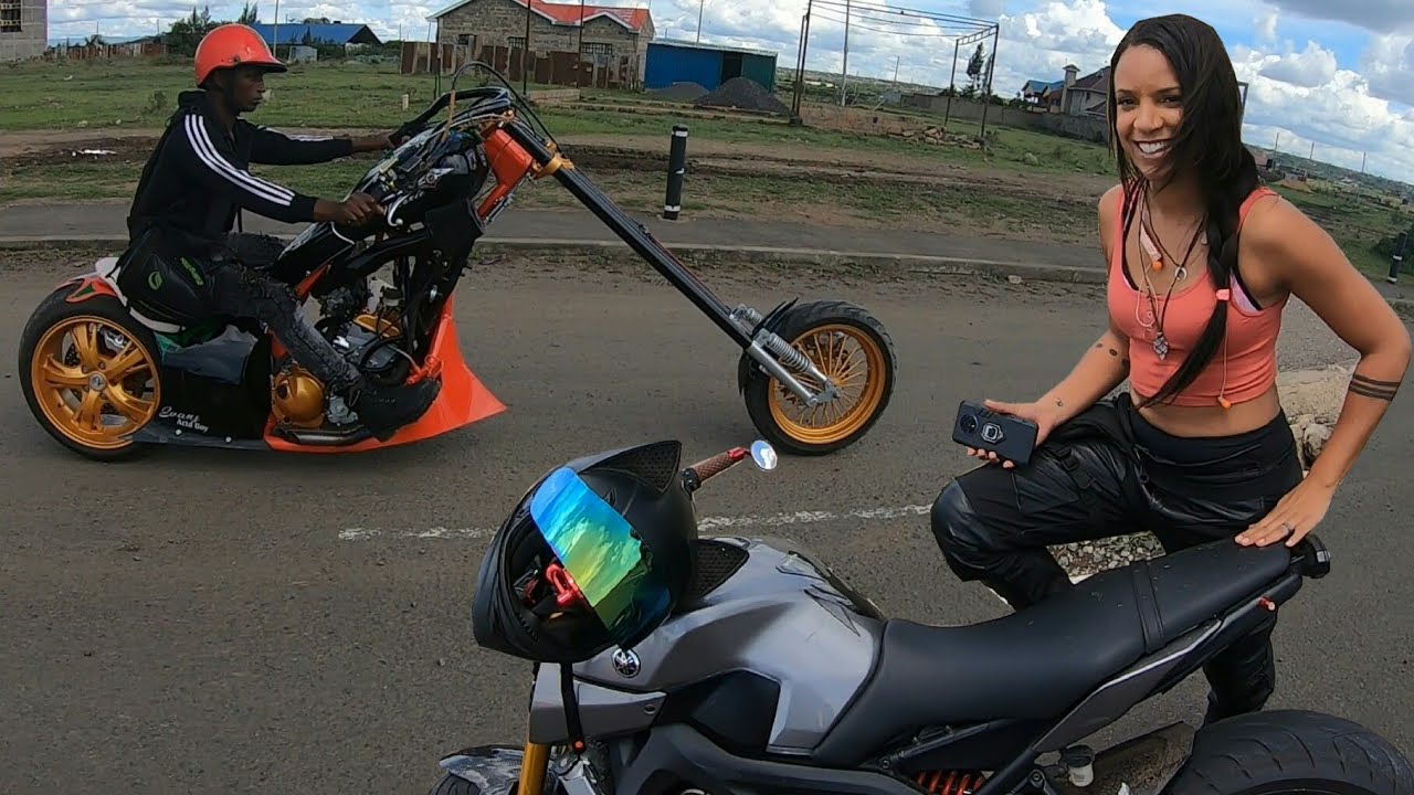 ACID BOY'S CUSTOM CHOPPER  MOTORBIKE AND MICHELLE MORGAN TALKS BIKES &WHEELIES