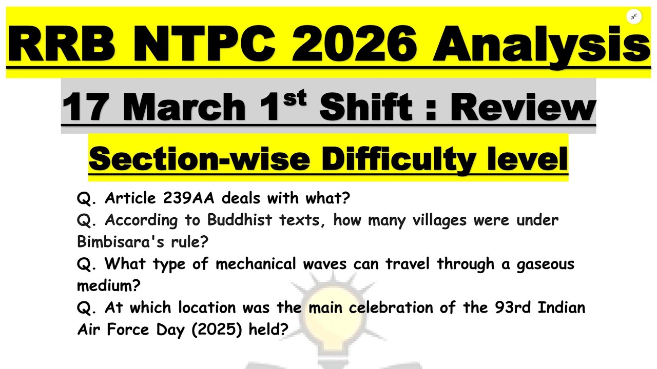 RRB NTPC 17 March 1st Shift Paper Analysis 2026 Exam Review | RRB NTPC Exam Today Paper Analysis