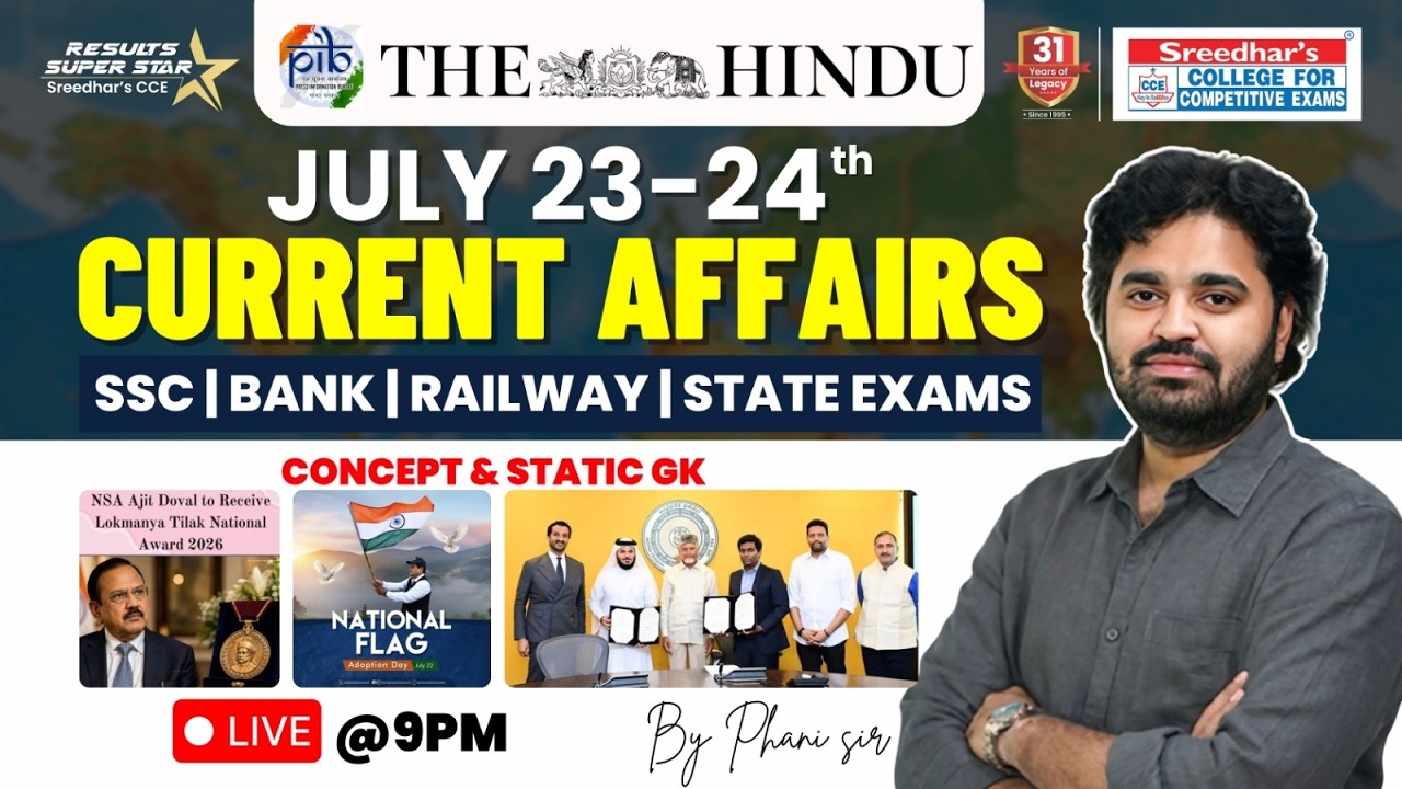 🔴Live | Daily Current Affairs in Telugu | 23-24th July | Latest & Important News | PHANI SIR