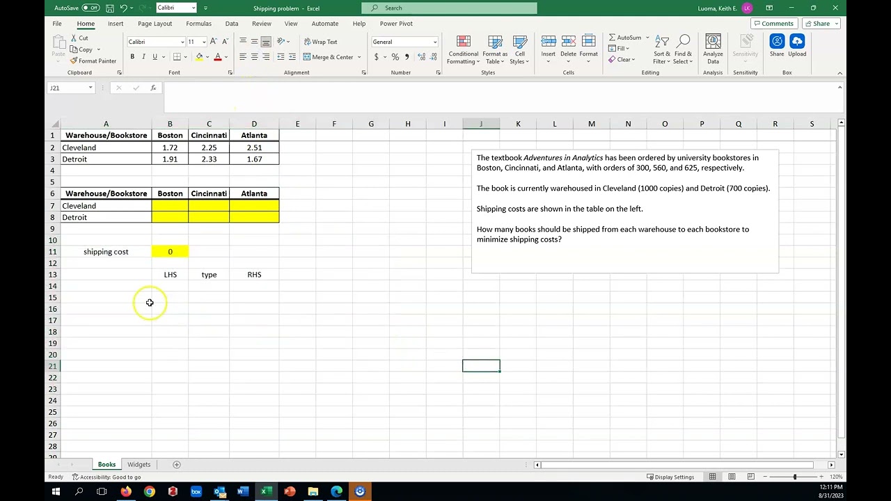 LP Transportation Problem in Excel