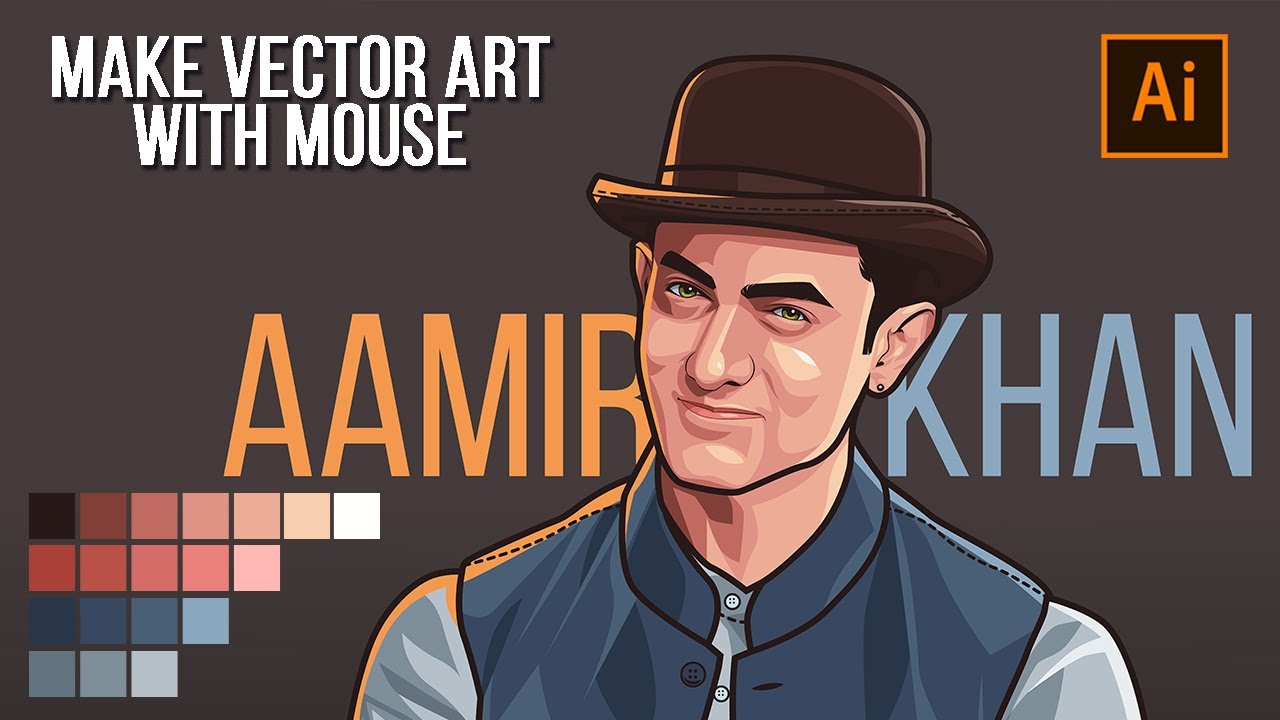 tutorial how to make aamir khan vector art with mouse - adobe illustrator cc 2019