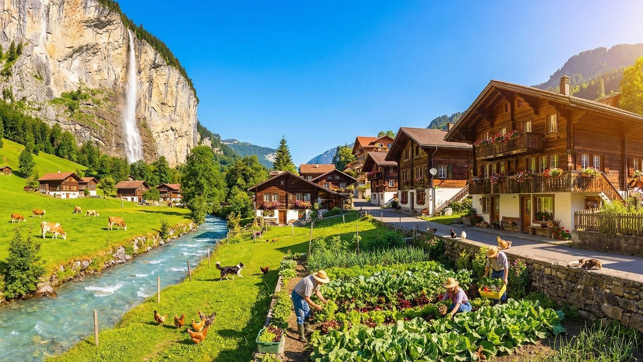 Спокойная жизнь в швейцарской деревне после летних дождей | Расслабляющая фортепианная музыка и з...