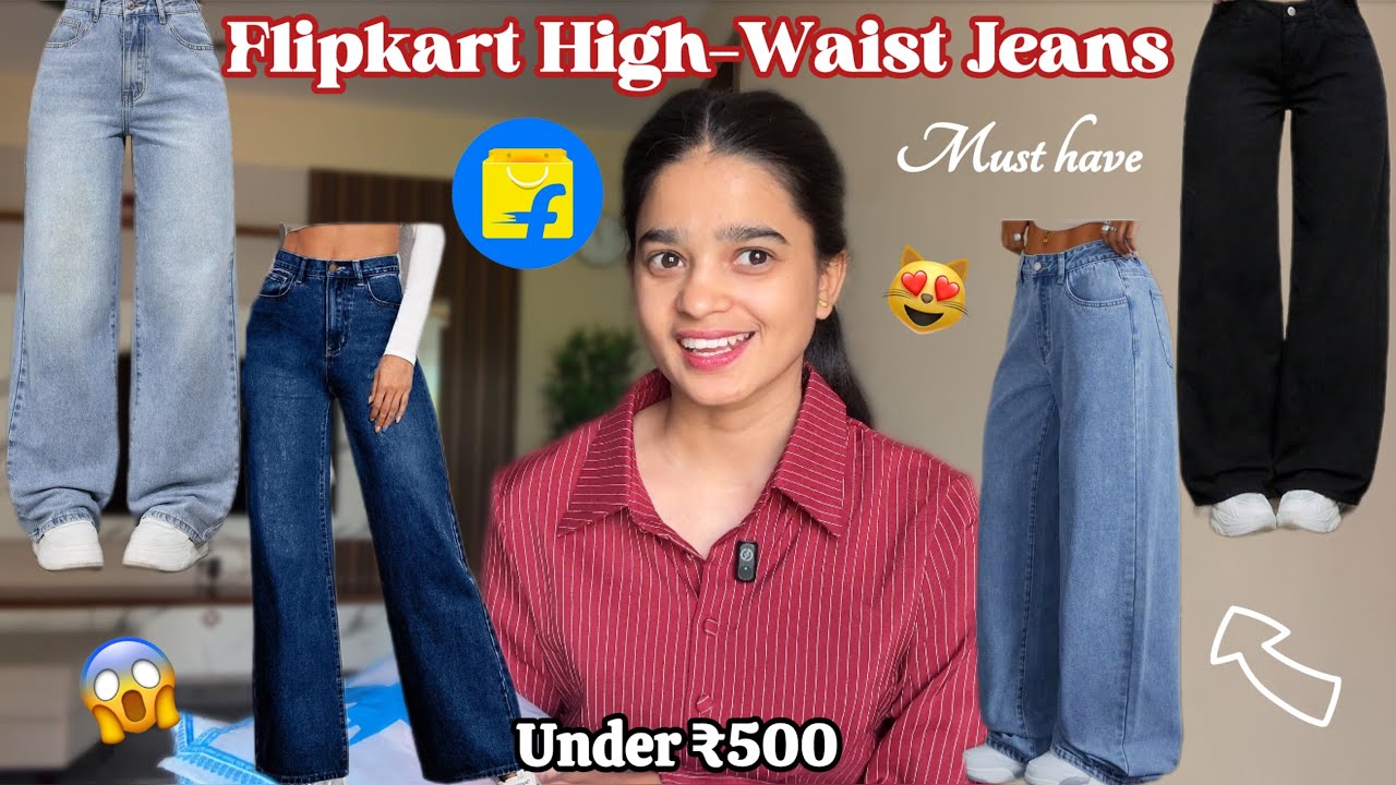 Flipkart -high waist jeans haul😍 *under ₹500 * | wide-leg &straight fit jeans #flipcart #tryonhaul 