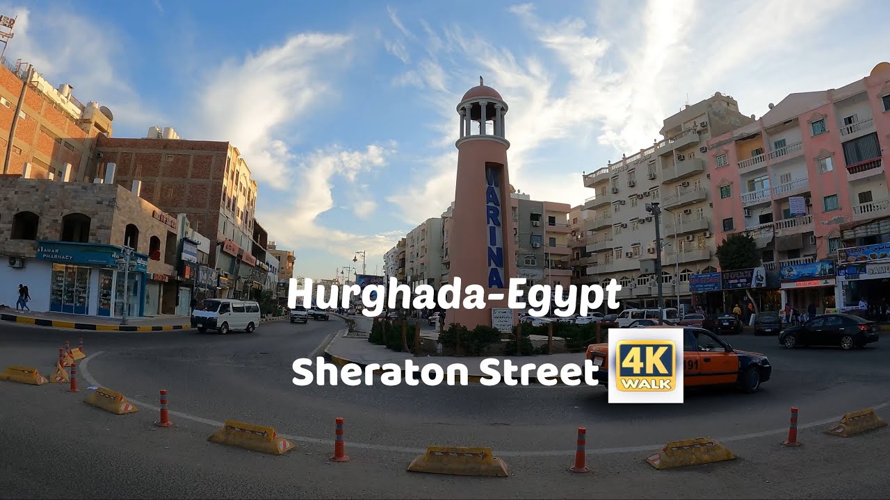 Hurghada, Egypt,Walk tour in Sheraton Street,4K