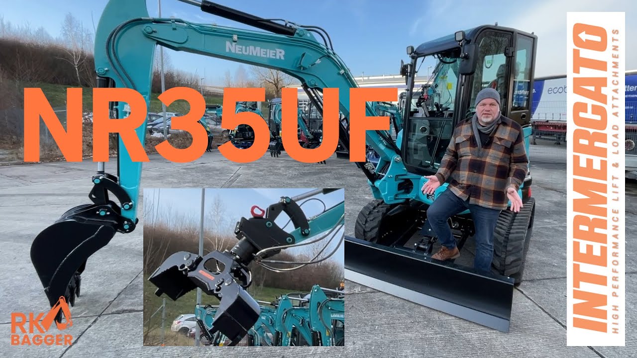 Neumeier Minibagger NR35UF: Stark, zuverlässig & bezahlbar! Mit einem Intermercato Sortiergreifer.