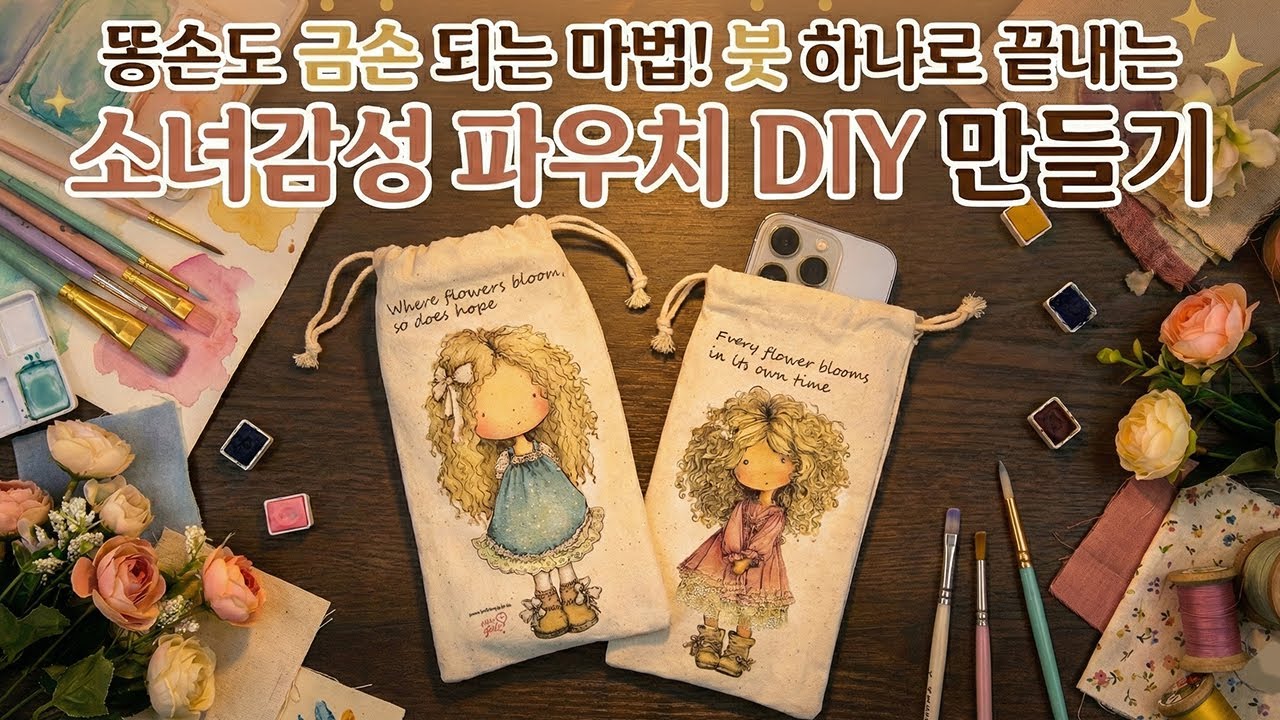 똥손도 금손 되는 마법! 붓 하나로 끝내는 소녀감성 파우치 DIY #냅킨아트 #파우치만들기 #핸드메이드 #shorts