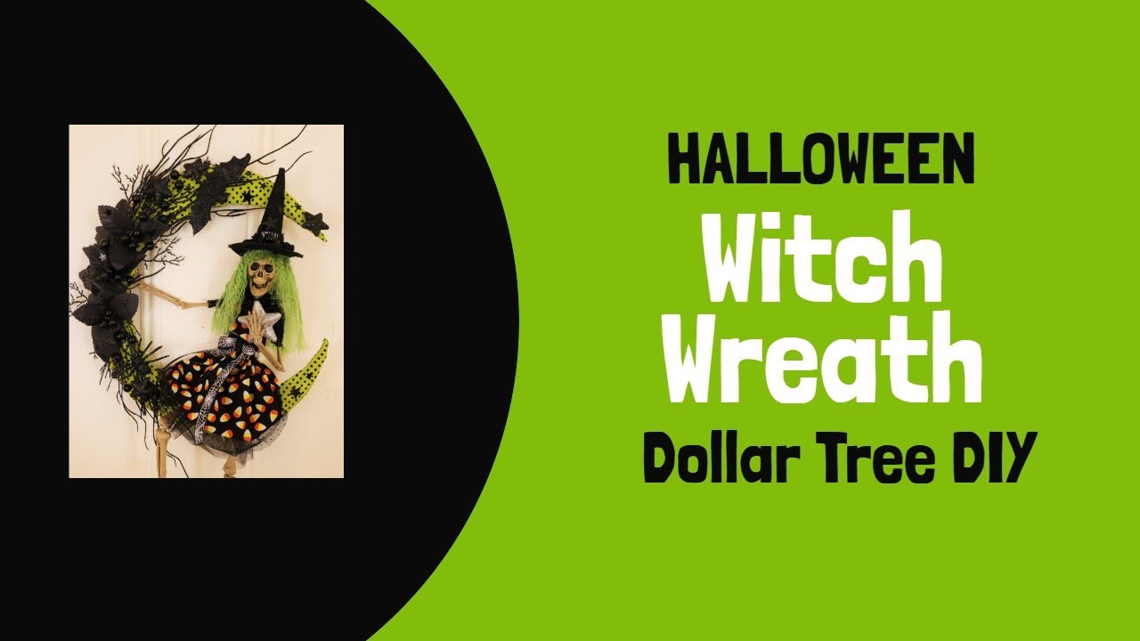 Witch on Moon Wreath: Dollar Tree Halloween wreath