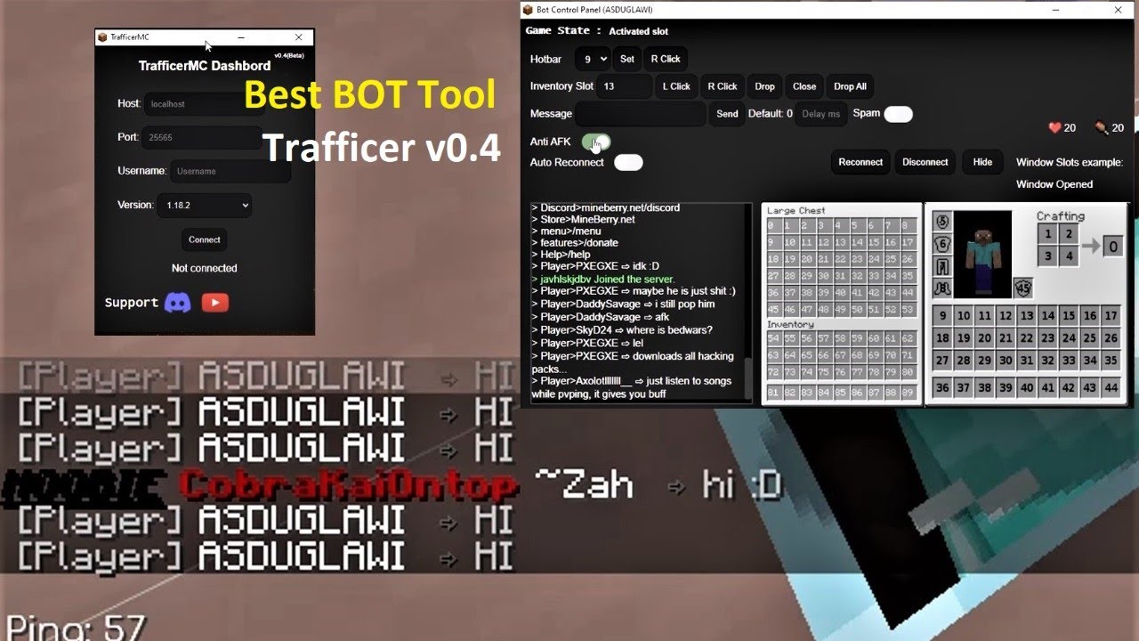 TrafficerMC v0.4 | Minecraft Botting Tool With Anti-AFK, Auto Reconnect, Spammer and more.