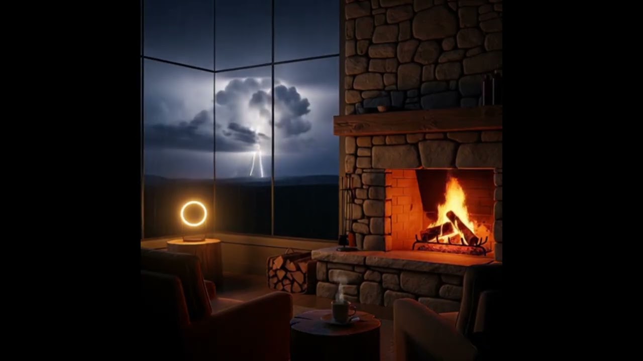 Lluvia y Chimenea para Dormir Profundo:  Sonido Relajante y Ventanal con Tormenta#lluvia #chimeneas