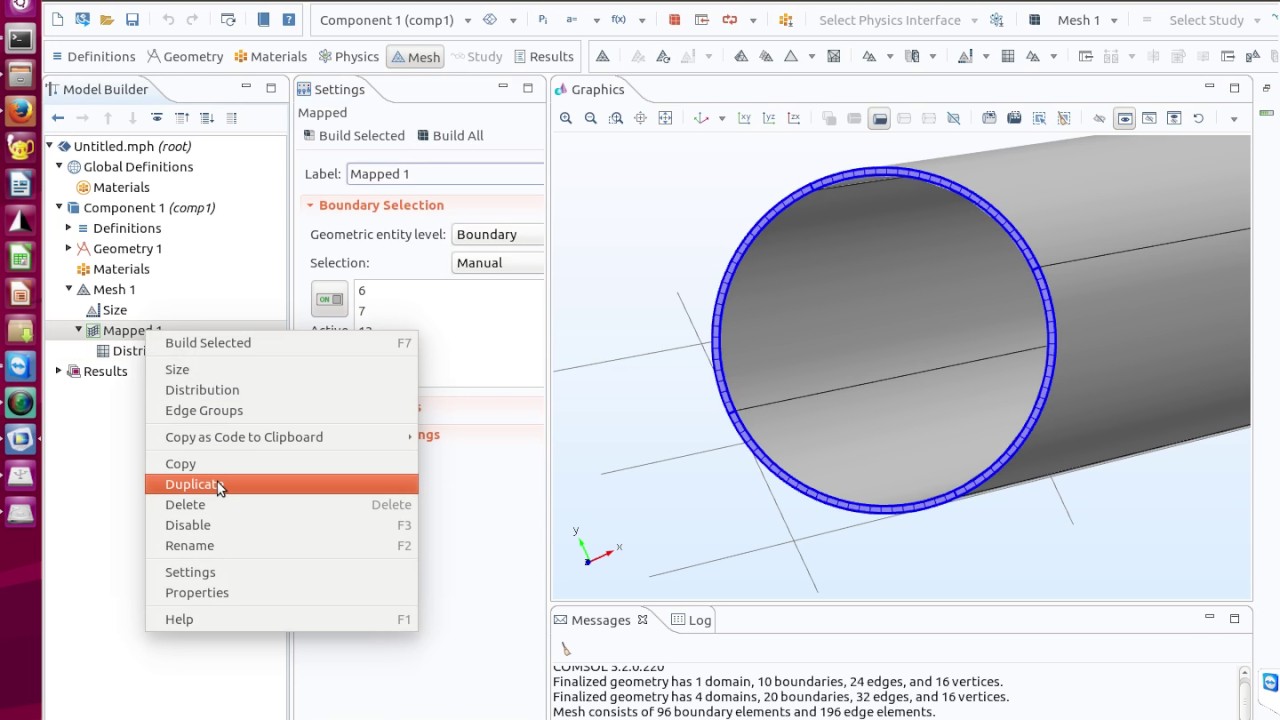 Uniform Hexahedron Mesh of a Complete Hollow Cylinder in COMSOL 5.2