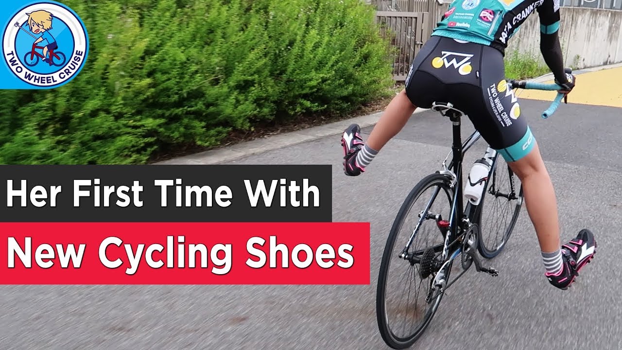 Her First Time Using New Cycling Shoes & SPD Pedals