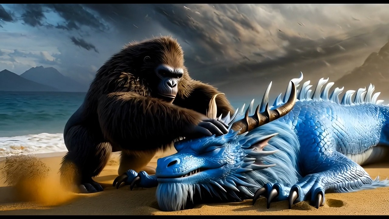 King Kong defeated Godzilla and saved the dragon! #kingkong #dragon #monkey #godzilla