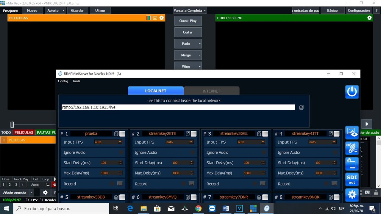 TUTORIAL RTMP MINISERVER EN VMIX 23