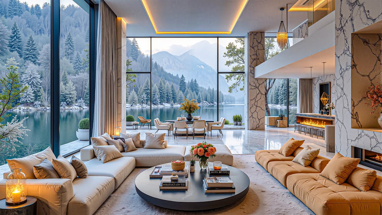 Warm Jazz In A Luxury Lakeside Apartment - Cozy Jazz Melodies And A Fireplace For Relaxing, Reading