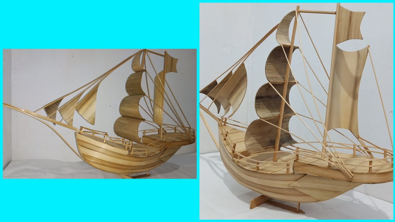 Ide kreasi miniatur kapal layar dari bambu || 107