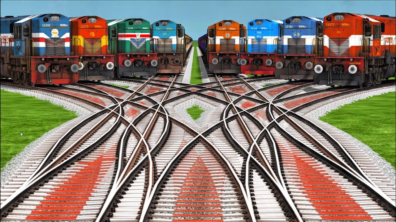 🚆 Eight Locomotive Trains Crossing Round Railway Track | Train Simulator