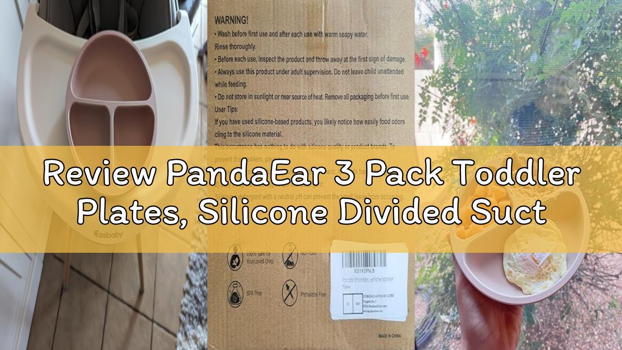 Review PandaEar 3 Pack Toddler Plates, Silicone Divided Suction Plate for Babies, BPA-Free 100% Food