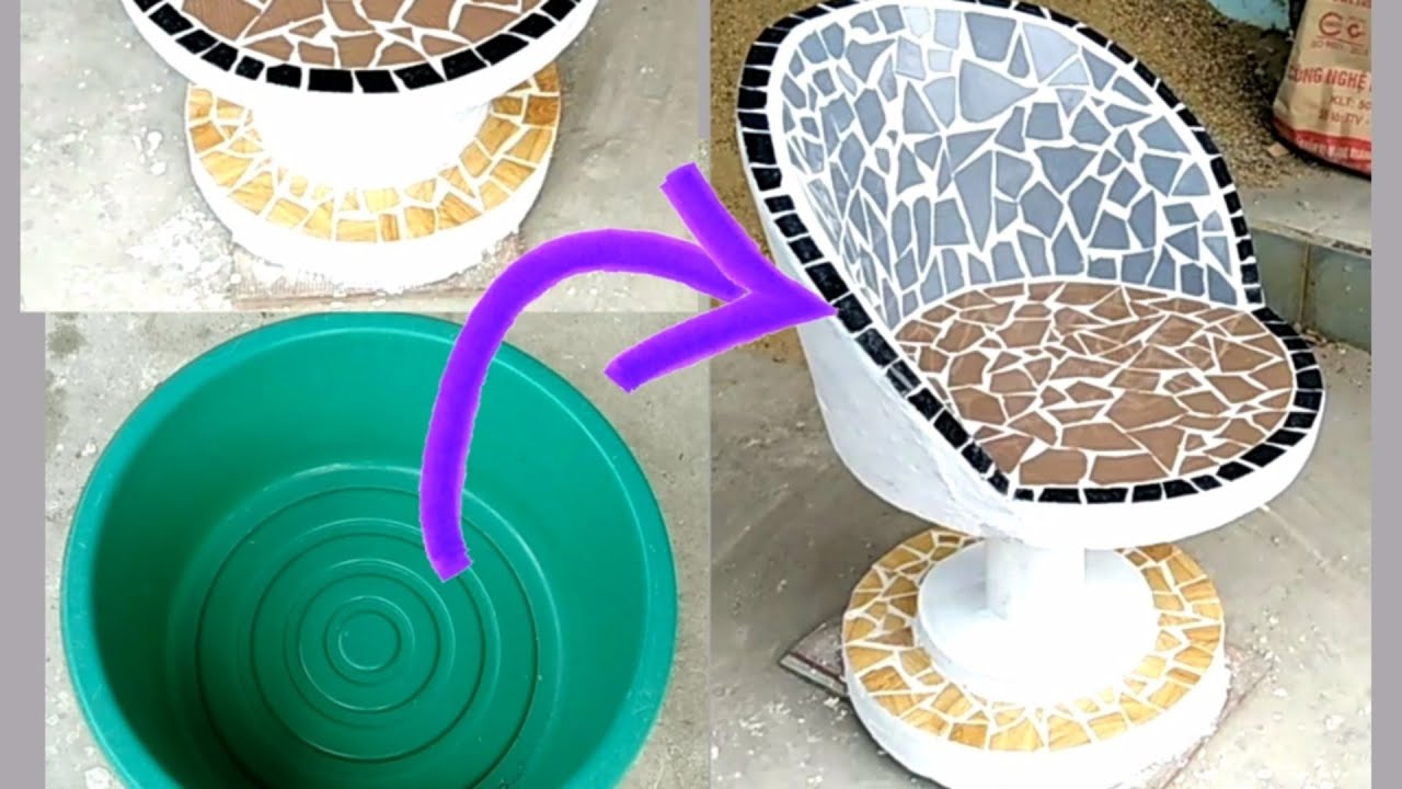 Great idea with a coffee chair made of cement and broken ceramic tiles # 34