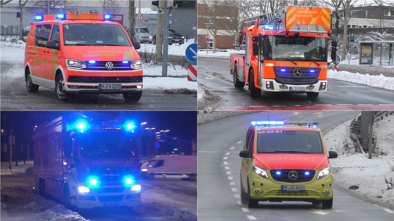 [SCHNEE-UNWETTER] ELW3, DLAK, Rettungsdienst, und mehr.. Einsatzfahrten im Schneesturm  in Hannover