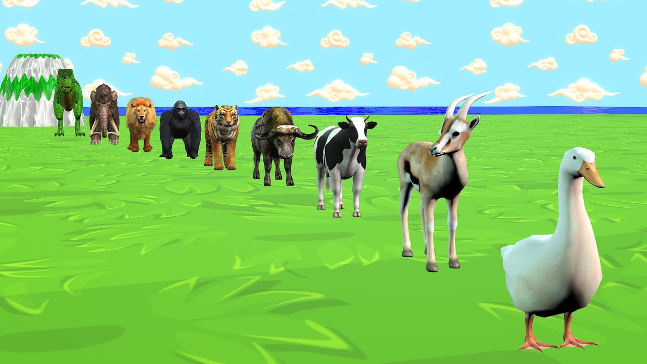 Long Slide Game with Cow Elephant Gorilla Hippopotamus Tiger 3d Animal Game Funny 3d Animals