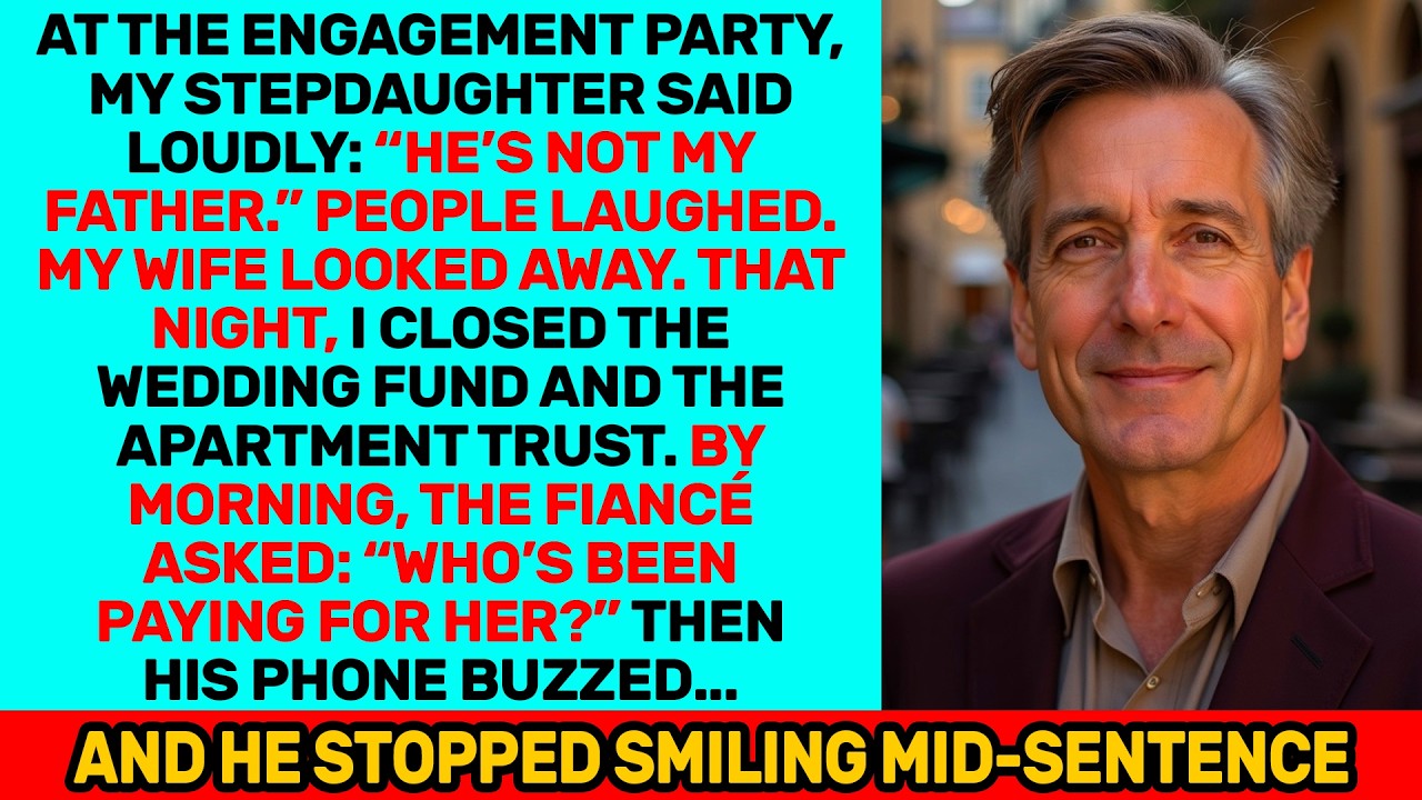 At the Engagement Party She Said: “He’s Not My Father.” I Closed the Fund — Then His Phone Buzzed…