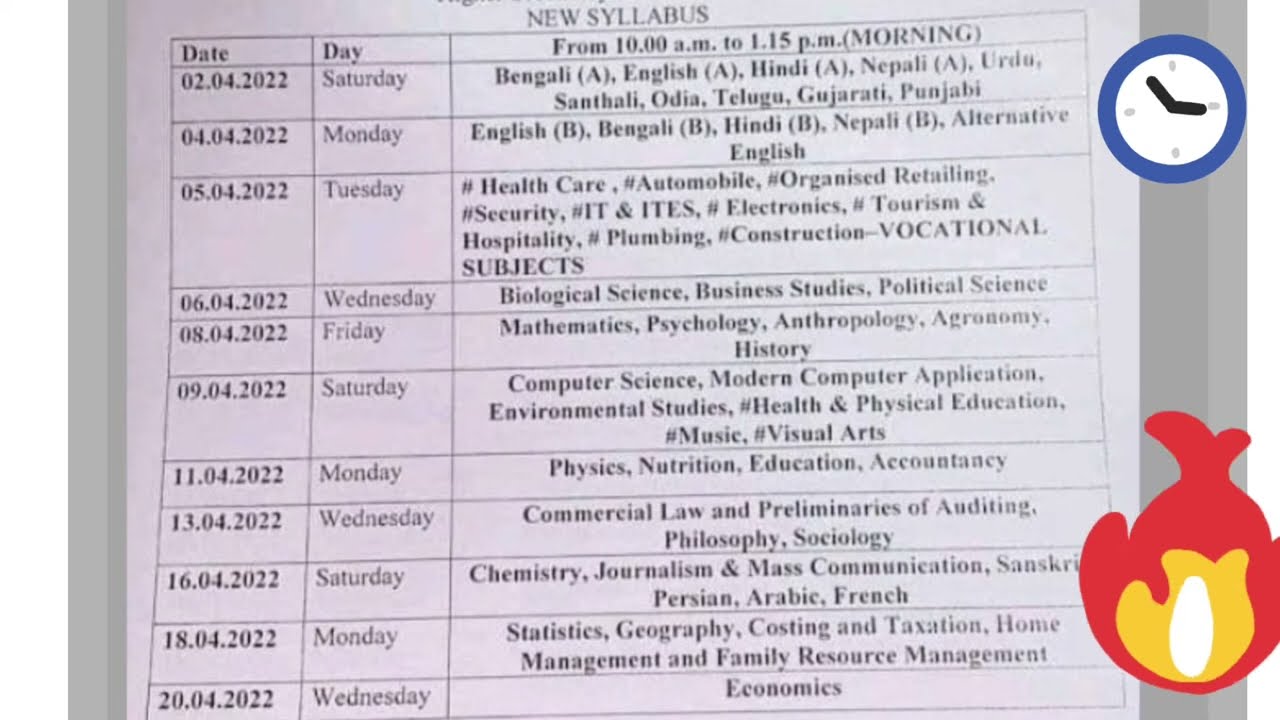 West Bengal higher secondary examination 2022 schedule. West Bengal H. S. routine 2022.
