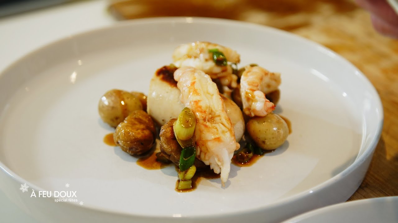 Langoustines et boudin, pommes grenailles et châtaignes