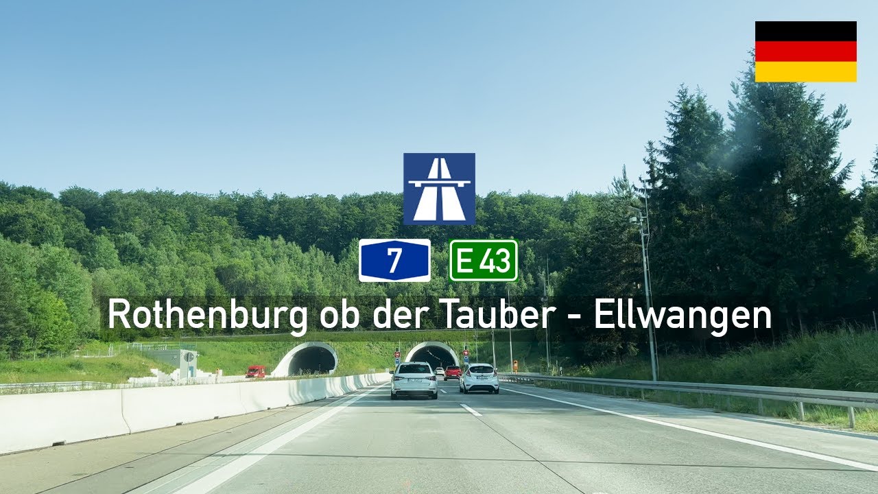 Driving in Germany: Autobahn A7 E43 from Rothenburg ob der Tauber to Ellwangen