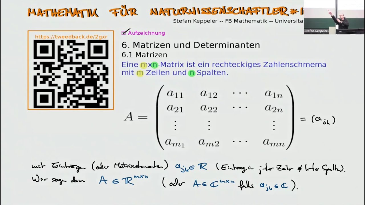 2026-01-07 zwanzigste Vorlesung (Matrizen: Multiplikation, Einheitsmatrix, Transponierte)