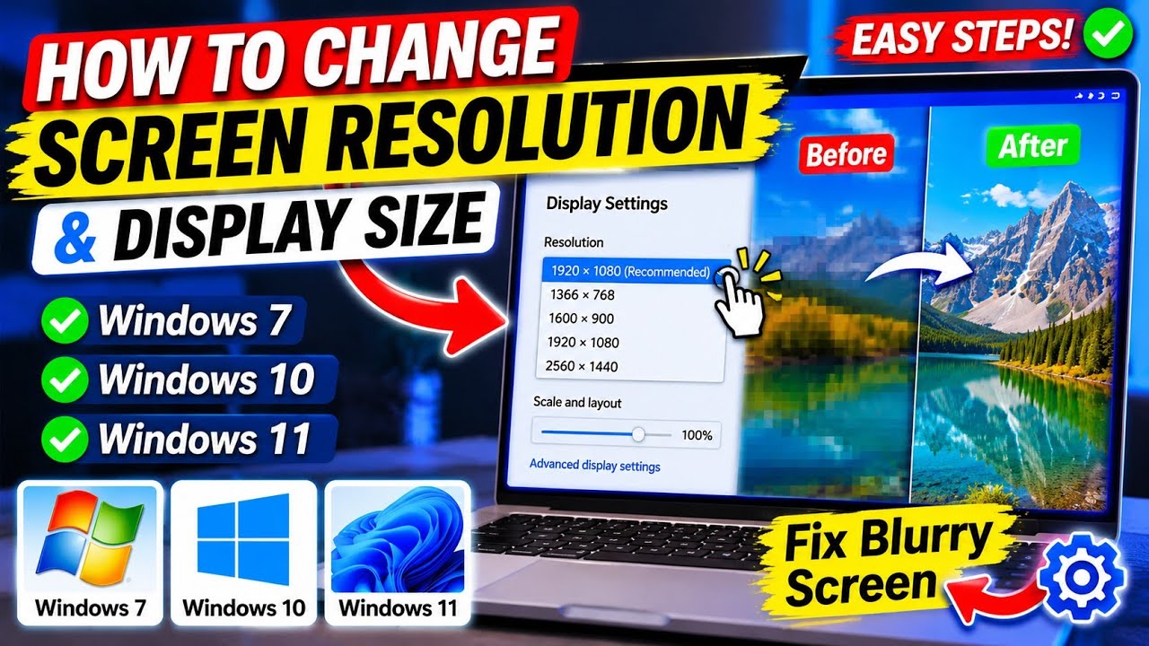 How To Change Screen Resolution & Display Size in Windows 7, 10 & 11 | Fix Screen Resolution