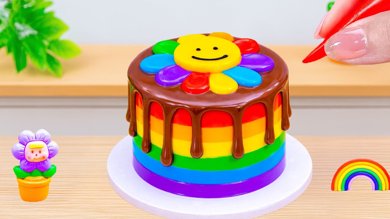 Amazing Mini Rainbow Cake 🌈 Smile Flower & Satisfying Chocolate Drip ❤️By HT Mini Cakes
