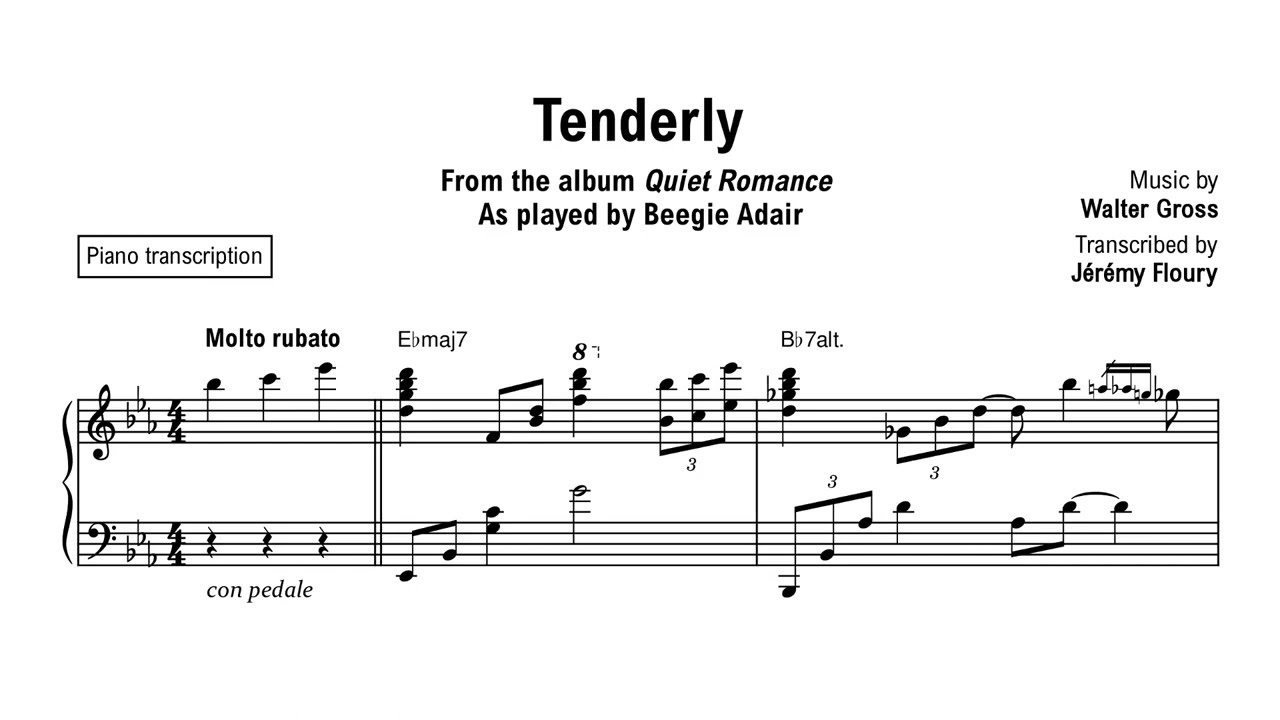 Tenderly - Beegie Adair - Piano transcription
