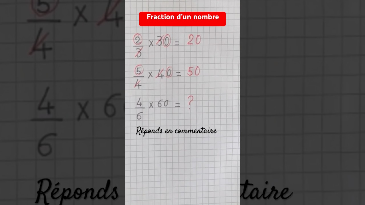 Comment calculer la fraction d&rsquo;un nombre #math #mathschallenge #6&egrave;me #maths #fraction #shorts