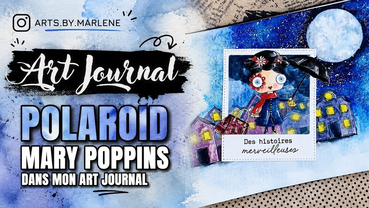 Art Journal Mary Poppins: réaliser un fond pleine lune à l'aquarelle