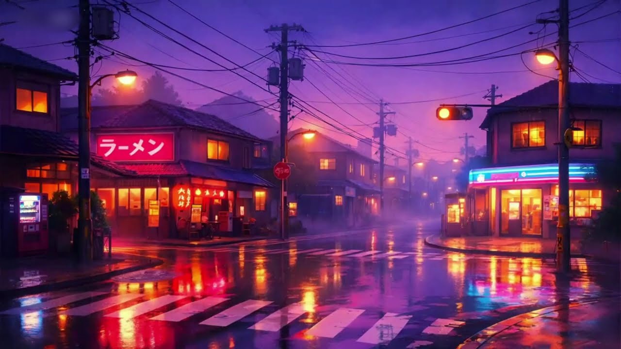 Rainy Lofi Hip Hop Beats for Stress Relief [3 Hours] 🍵☔ Glowing Japanese Ramen Street Corner