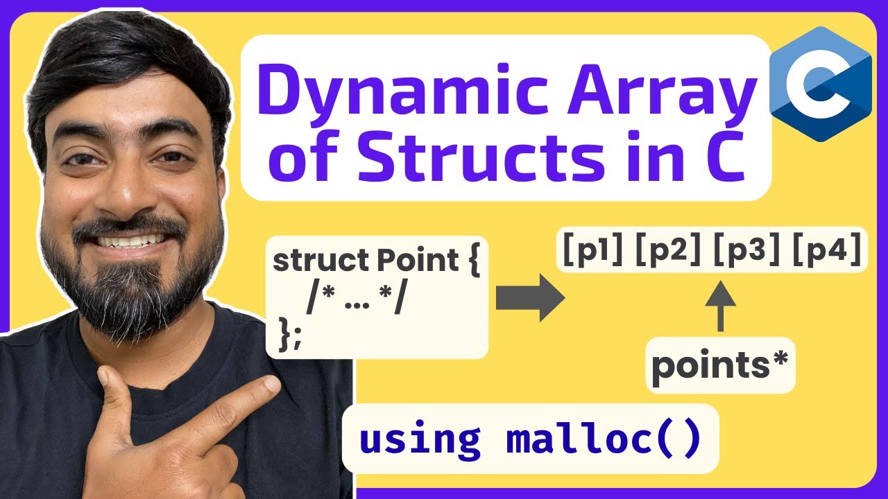 Dynamic Array of Structs in C using malloc | Dynamic Memory Allocation | C Programming for Beginners