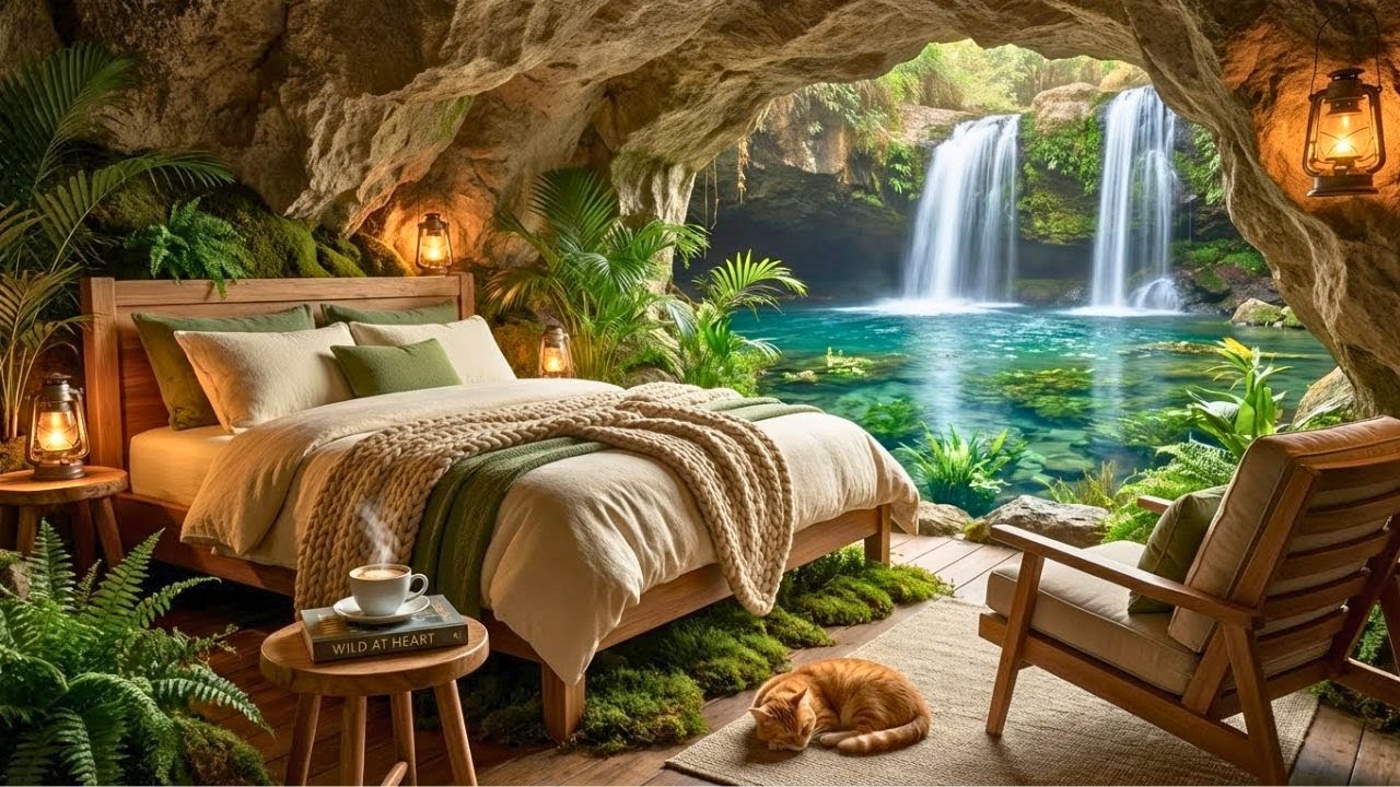 Caves In The Forest - Relaxing Waterfalls & Birdsong Help you Focus Deeply