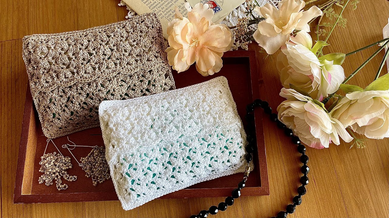 レース編みのポケットティッシュカバー【音声・編み図付き】｜How to crochet Pocket Tissue Pouch (Pattern)