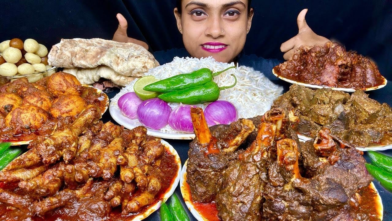 Spicy Mutton Curry Chicken Feet Curry Egg Curry Mutton Liver Curry Chicken Liver Curry Rice Eating 