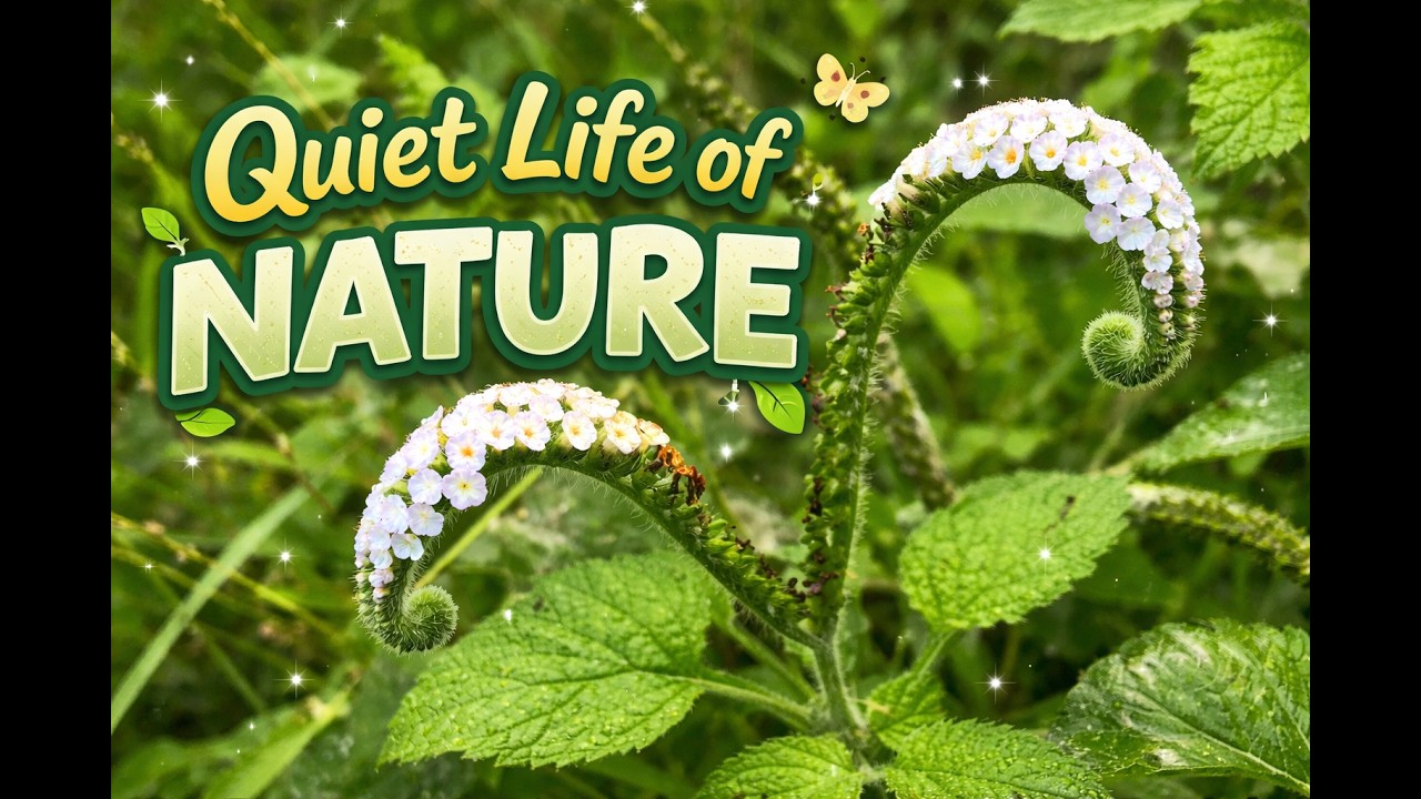 Heliotropium indicum  (Indian heliotrope) and small flowers are blooming in the morning (4K)